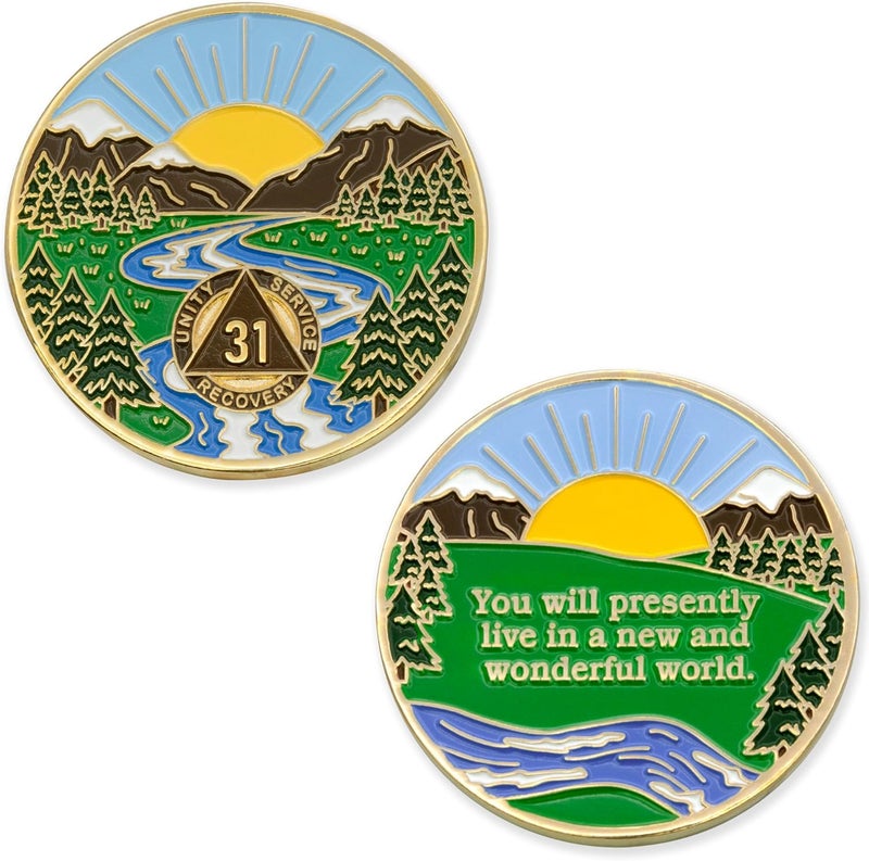 Sobriety Mint 31 Year Winding River Gold Plated AA Recovery Medallion/Chip/Token - Image 3